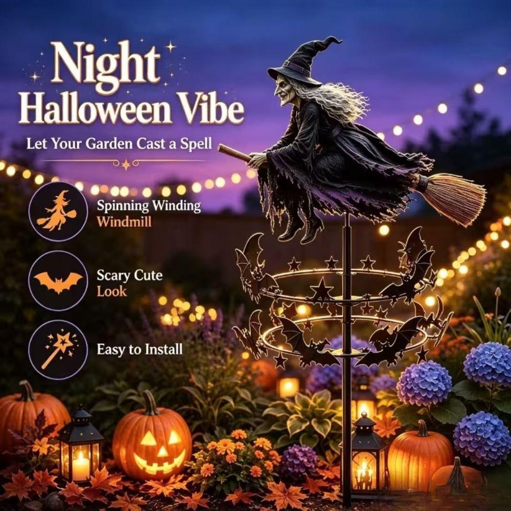 Metal Outdoor Garden Stake Decoration Decoration-witch Garden Wind Spinner  Halloween
