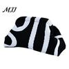Daily Travel Toiletry Organizer Snap Shut Makeup Bag, Striped Knitted Clutch Pouch, Stylish Small Cosmetic Pouch for Purse Wide Open Brushes