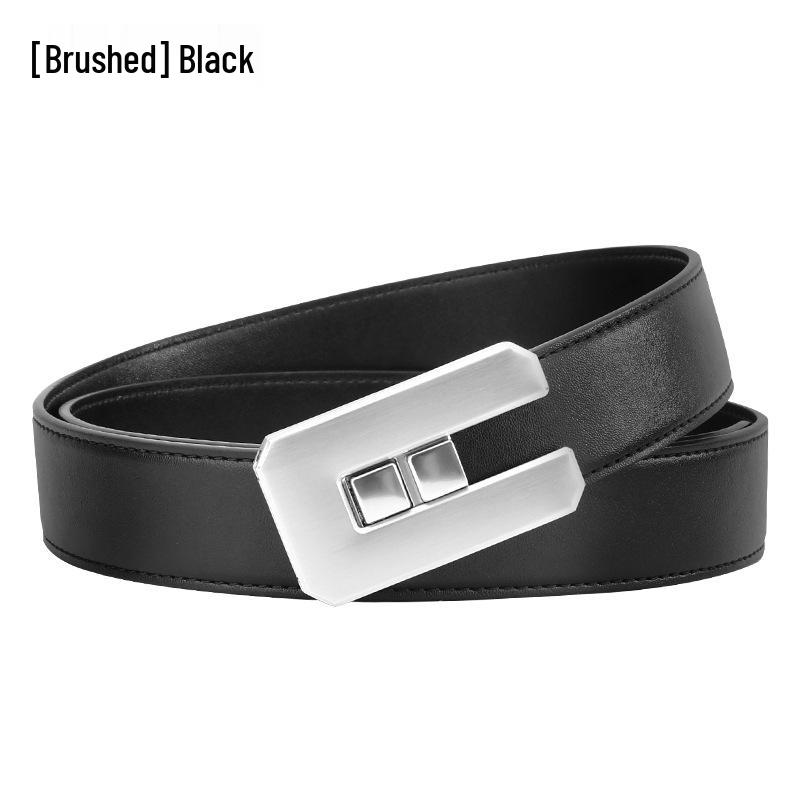 Douyin Style Push-Pull Buckle Men s Leather Belt with New Alloy Finish 120cm