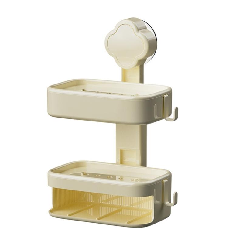 Soap Dish Soap Holder for Shower Single/Double Layer Wall Mounted Soap Rack No Drilling Self Draining for Bathroom