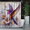 Hummingbird Shower Curtain Purple Bird Floral Art Nature Design Elegant Bathroom Decor Waterproof Printed Bath Curtain Home