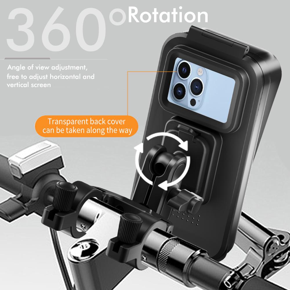 Bicycle Cell Phone Waterproof and Anti-fog Cell Phone Navigation Holder 360 Degree Rotation (Double Tube, Only for Bicycle)