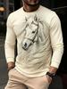 Horse Print Long Sleeve T-Shirt, Stylish Western Casual Top