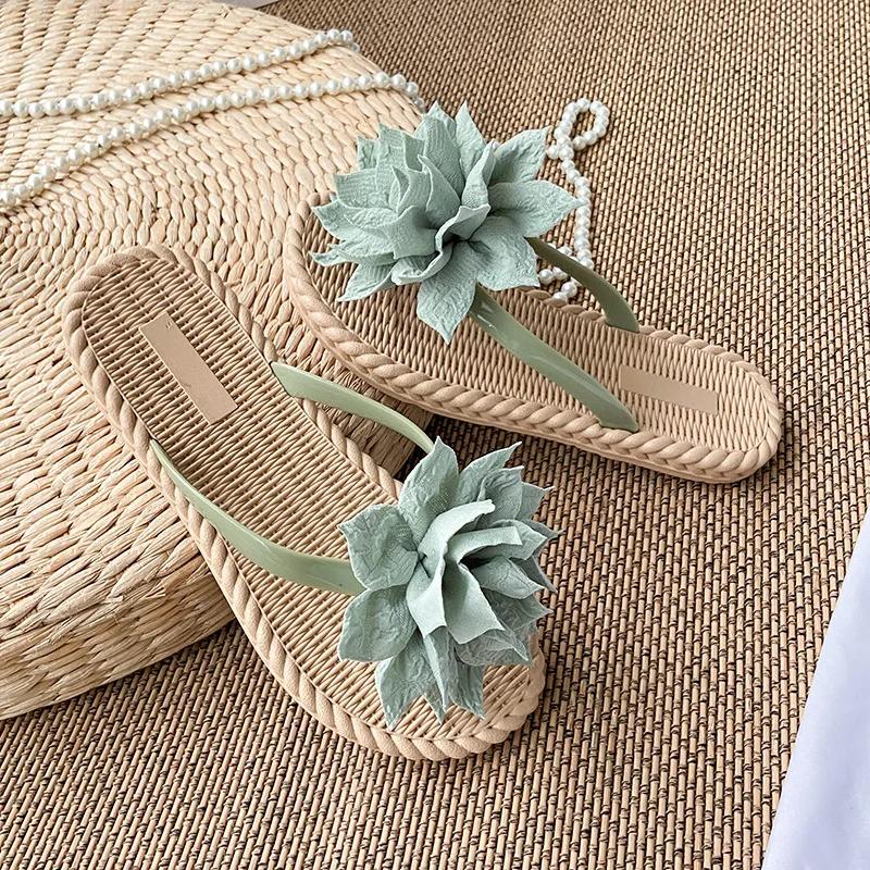 Fashion Comemore Flowers Flip Flops for Women Fashion Open Toe Light Flat Bottom Casual Women Slides Indoor Outdoor Women's Beach Shoes