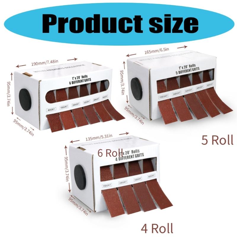 4/5/6 Grits Long Abrasive Sand Paper Rolls Variety Pack with Dispenser Drawable Emery for Woodworking