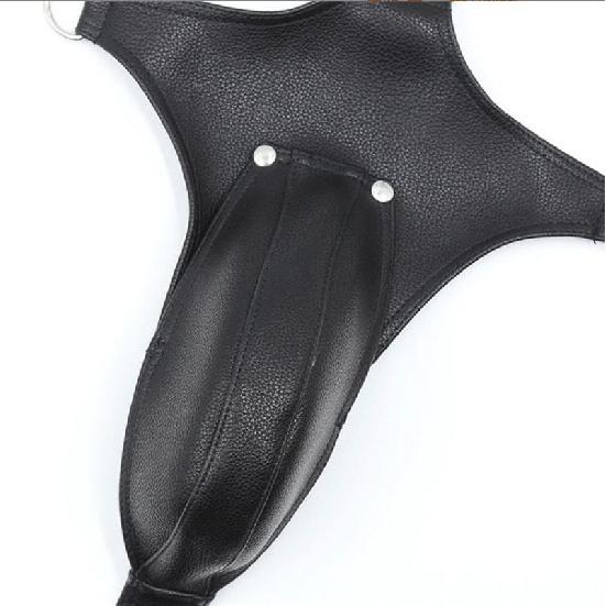 Herren SM Bondage Ledergeschirr Doppel-Schultergurte Keuschheitskäfig Erwachsenen
