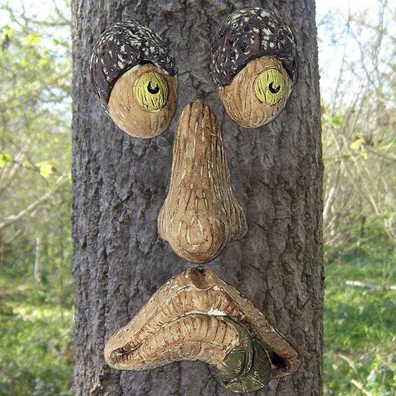 Cross-border Bark Glow Tree Monster Face Resin Ornament - Creative Easter Outdoor Decoration