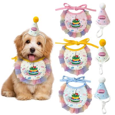 Neues Design Bunte Spitze Hund Geburtstag Kleines Lätzchen, Niedliche Katze-Hund Hut, Haustier Lätzchen mit Sabberschutz