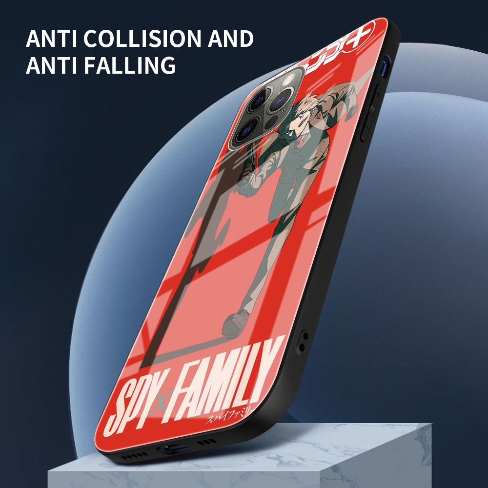 Tempered Glass Case For Apple iPhone 13 12 Mini 11 Pro XS Max SE 2020 XR 7 8 Plus X 6 6S Back Phone Cover SPY FAMILY Anime Funda