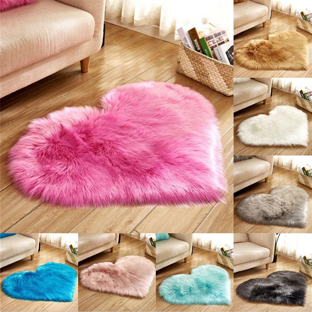 Shaggy Heart Shaped Rug Fluffy Floor Mat Cushion Plush Carpets  Home Decor