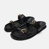 Fashion Woman Black Flat Slingback Shoes Female Summer Straps Round Toe Shoes 2025 Women's Sandals Metal Buckle Flat Sandals