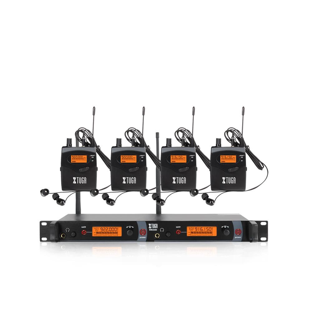 XTUGA RW2080 UHF Dual-Channel Wireless In-Ear Monitor System with Rackmount 2U Transmitter for Stage and Recording