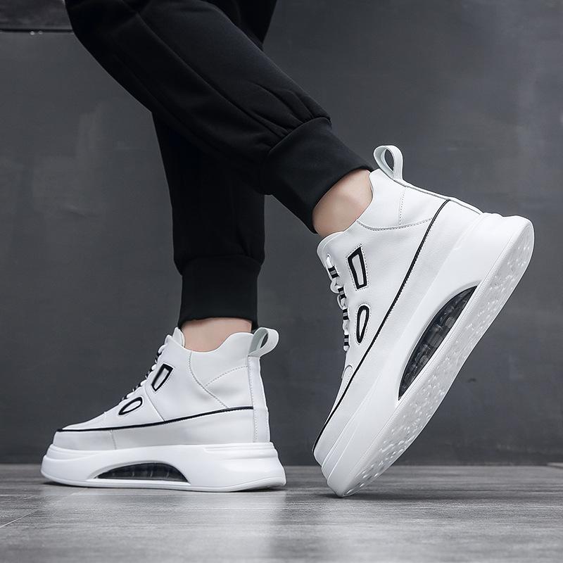 High-top Men's Shoes Autumn and Winter New Trendy Men's Shoes Thick-soled Air Cushion White Shoes Sports and Leisure Board Shoes Versatile Trendy Shoe