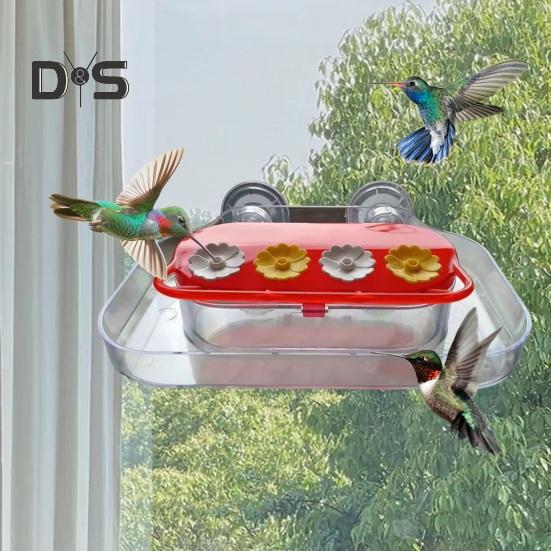 Kolibri-Futterspender fürs Fenster, Vogel-Futtertablett aus Kunststoff mit 4 Futteröffnungen, starker Saugnapf, Kolibri-Futterspender für draußen