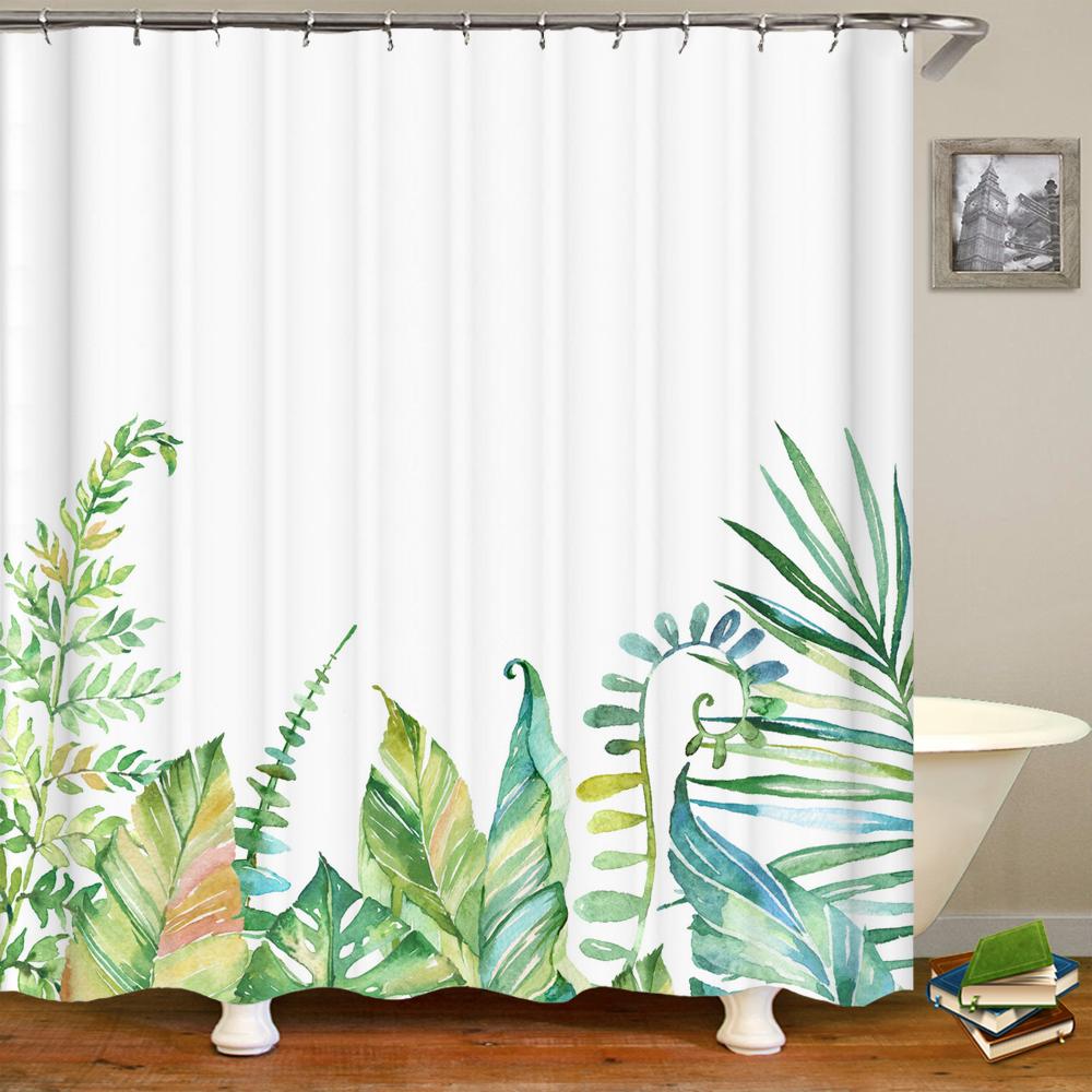 Tropical Plants Green Leaf 3D Printing Shower Curtain Polyester Waterproof Bathroom Curtain Home Decoration Curtain With Hook