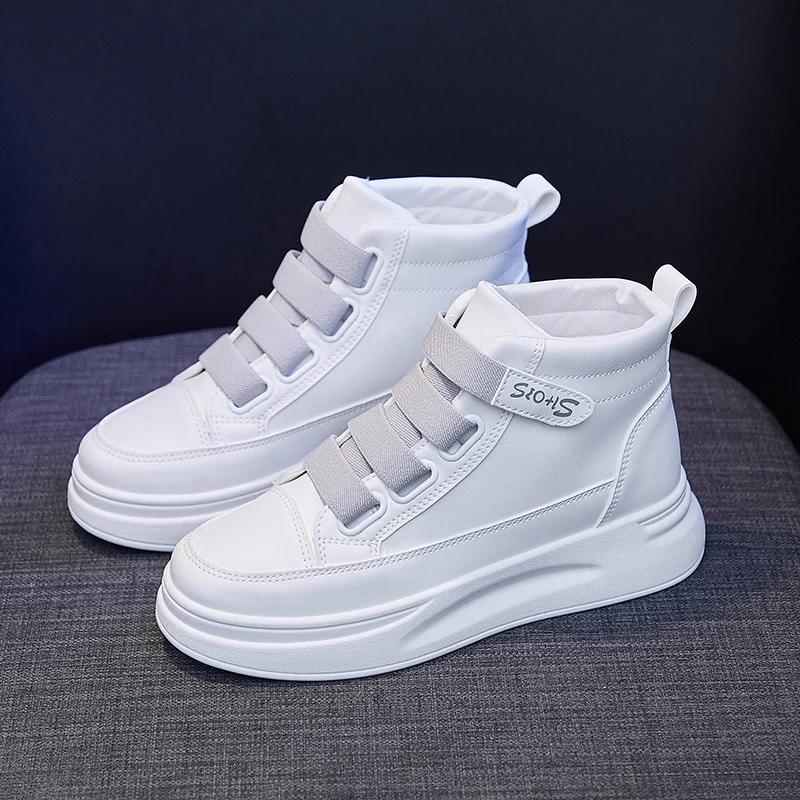 Comemore New Women Casual Shoes PU Leather Flat Anti-Slip Woman Sneakers Outdoor Trainers Female  De Mujer High-top Shoe