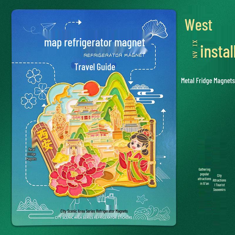 Xi an City Map & Terracotta Army Souvenir Magnet - Cultural Attraction Keepsake Refrigerator Magnet Set