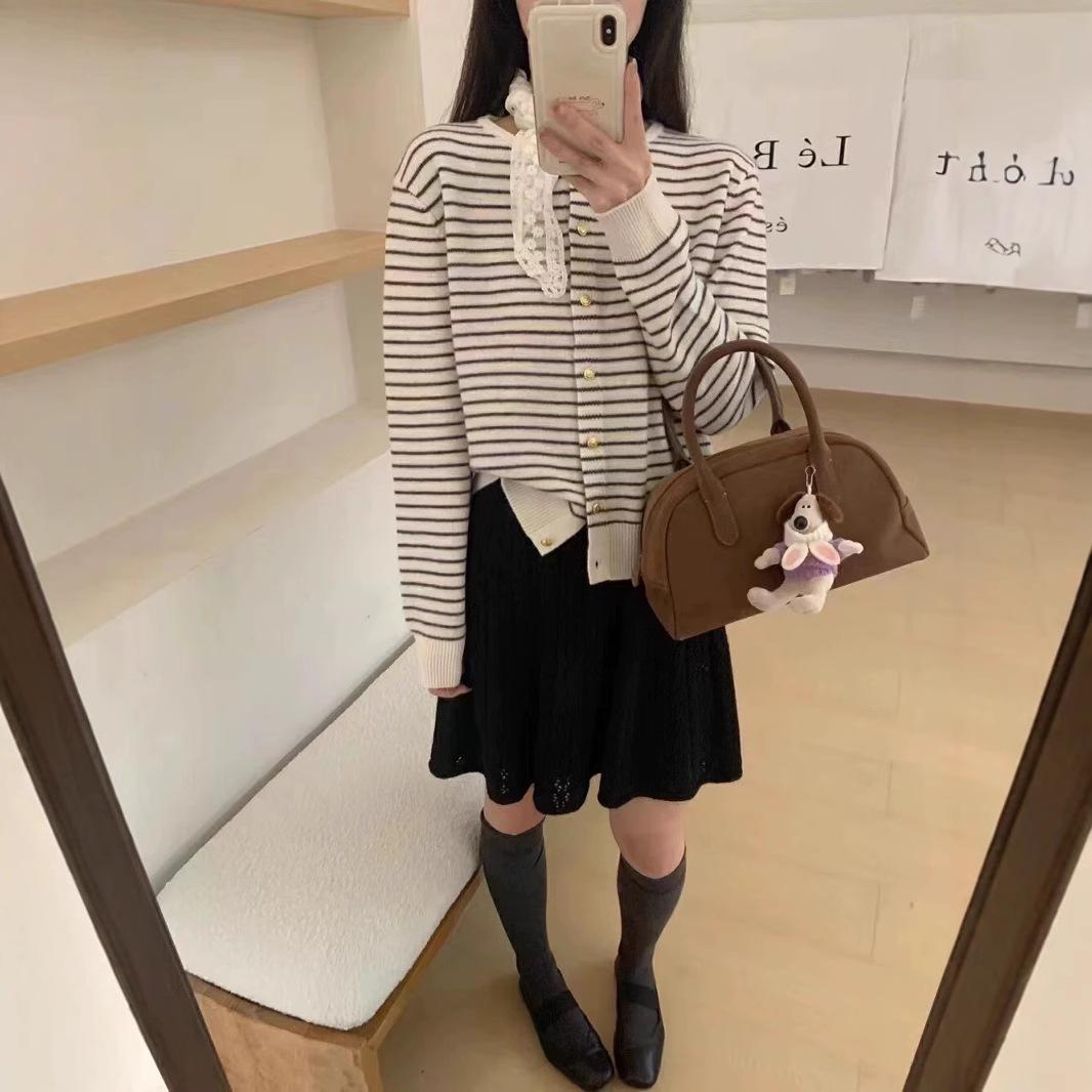 

Женский кардиган в корейском стиле в полоску - Свободный, Повседневный, Универсальный свитшот с длинным рукавом для начала осени Medium грязно-белый