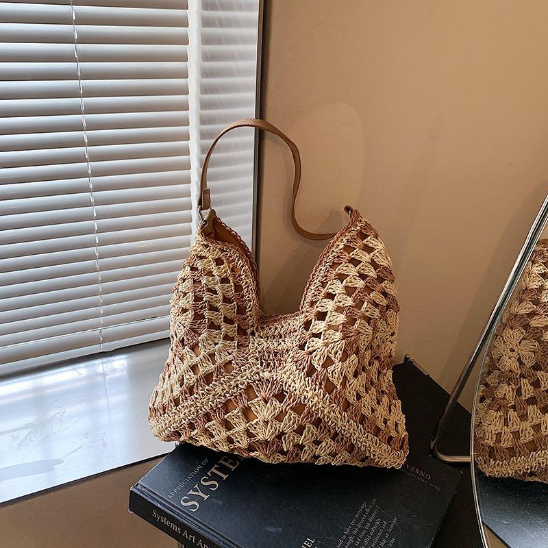 Hohle gewebte Strohtasche Damen große Kapazität neu Sommer Schulter Pendeln Badeurlaub Strandtasche