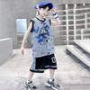 Boys Summer Quick Dry Basketball Vest Suit 5-14 Years Fashion Sleeveless T-shirt + Shorts 2-piece Kids Thin Sports Set