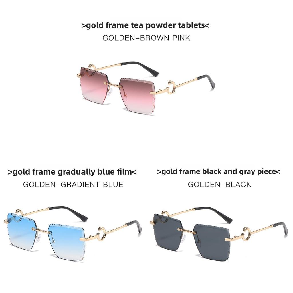 New Noframe Leopard Pattern Square Sunglasses With Pc Lenses For Outdoor Use