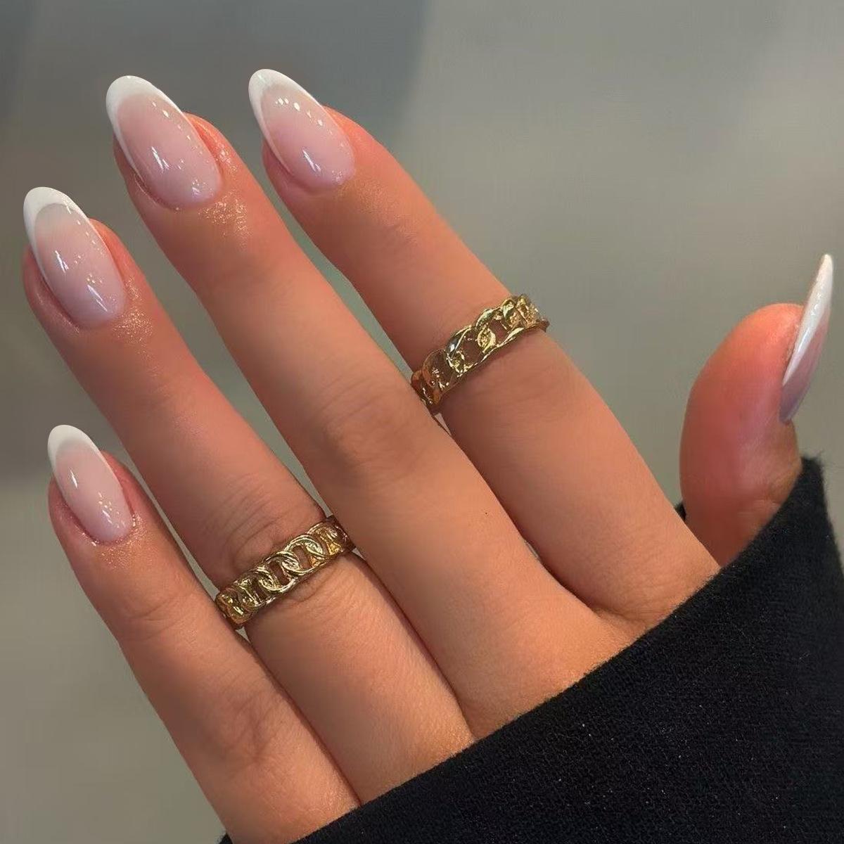 Almond French Removable Nail Art Stickers - Wearable Cross-border Fake Nails Glue Type