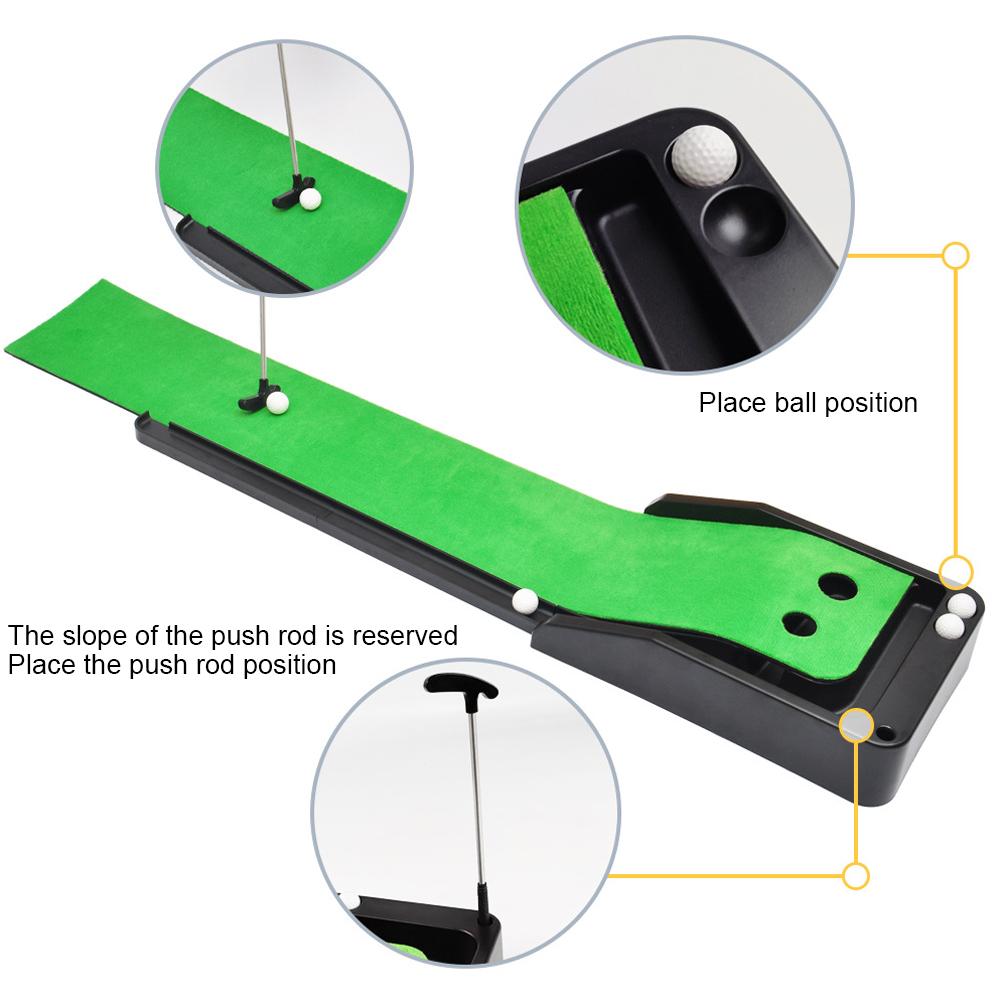 Putting Green Indoor Set Mini Putting Ball Pad with Ball Return/2 Holes Golf Putting Training Mat Golf Putting Alignment Aid Pad