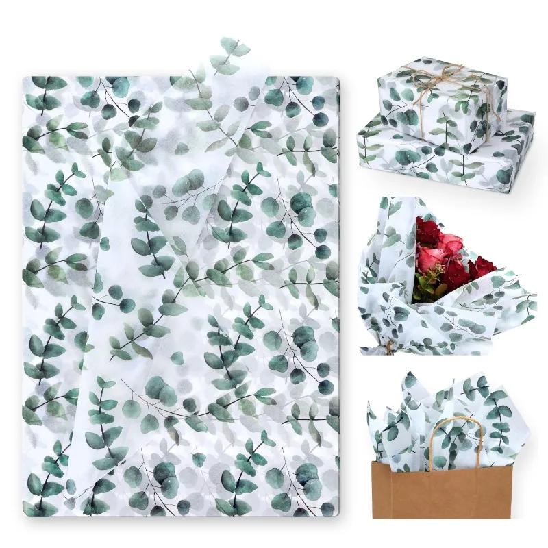 

50x35cm 50pcs Gift Packaging Paper Eucalyptus Leaf Gift Box Inner Paper for Gift Pack Green Plant Gift Paper for Small Business 50pcs-50x35cm зелений