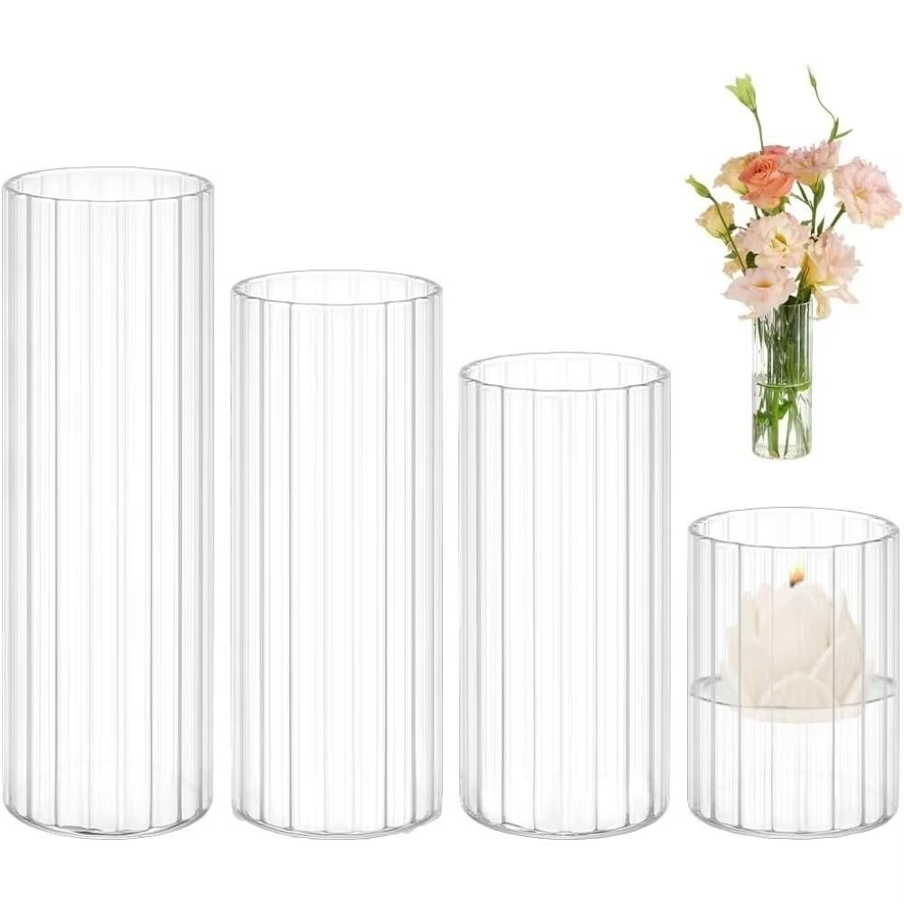 Vaso Fiori Trasparente Design Costolato Cilindrico Forma Cilindrica Vasi Cilindrici Dimensioni Grandi Acrilico Trasparente