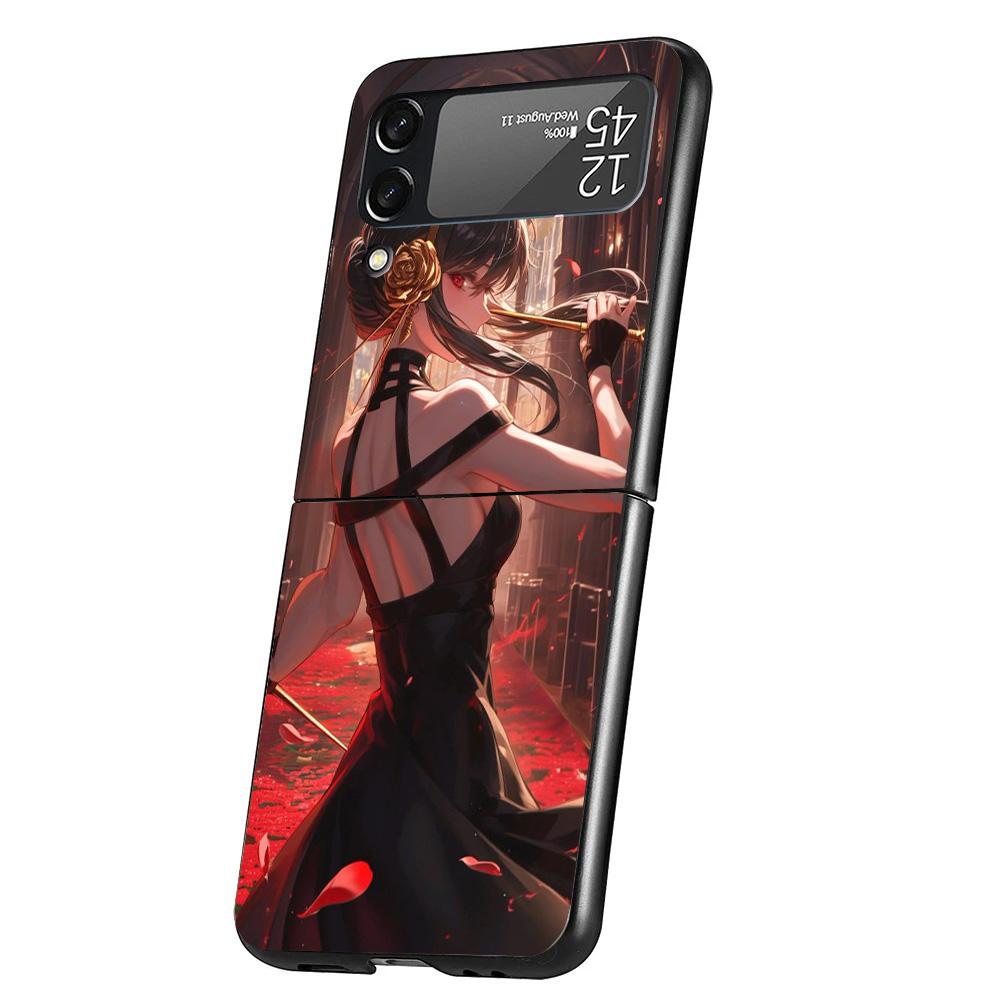 S-Spy Family Yor F-Forger Cover Phone Case For Samsung Galaxy Z Flip 7 6 5 4 3 5G Flip7 Flip6 Flip5 Flip4 Flip3 Black Fundas She