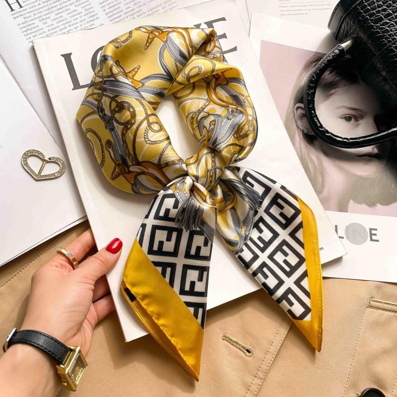 Elegant Silk-Like Square Scarf Women Korean Style Print Neck Lightweight 70x70cm Nylon Fashion Accessory