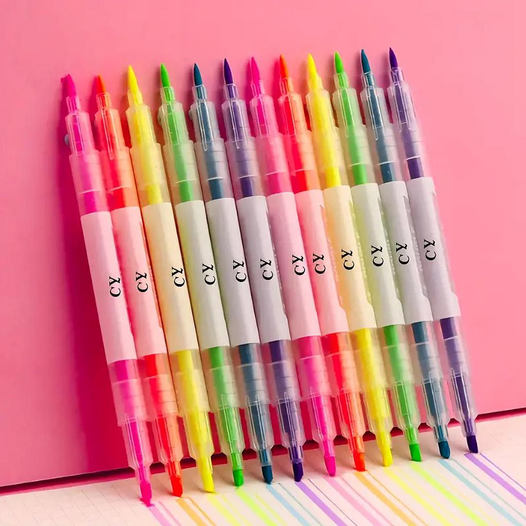 6pcs Dual-Ended Highlighter Marker Pens - Essential for Students & Creatives - Vibrant Colors for Note-Taking and Art Projects