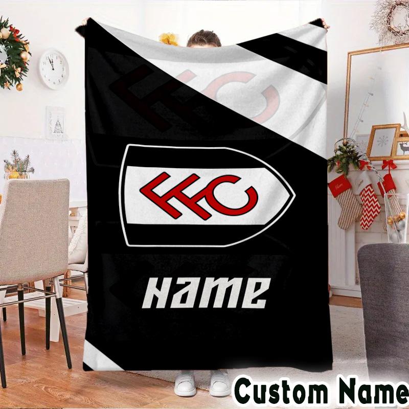 Custom Name Fulham FC Crest Throws Blanket Flannel Blankets for Couch Bed Gifts for Men Women Picnic Blanket Christmas Fan Gifts