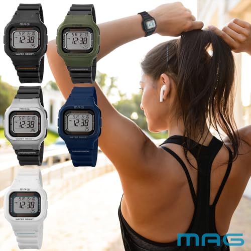 MAG Digital Watch, Solar Powered, Dual Power, Waterproof, Urethane Strap, Small Size, Suitable for Children, MW-551A, Silver