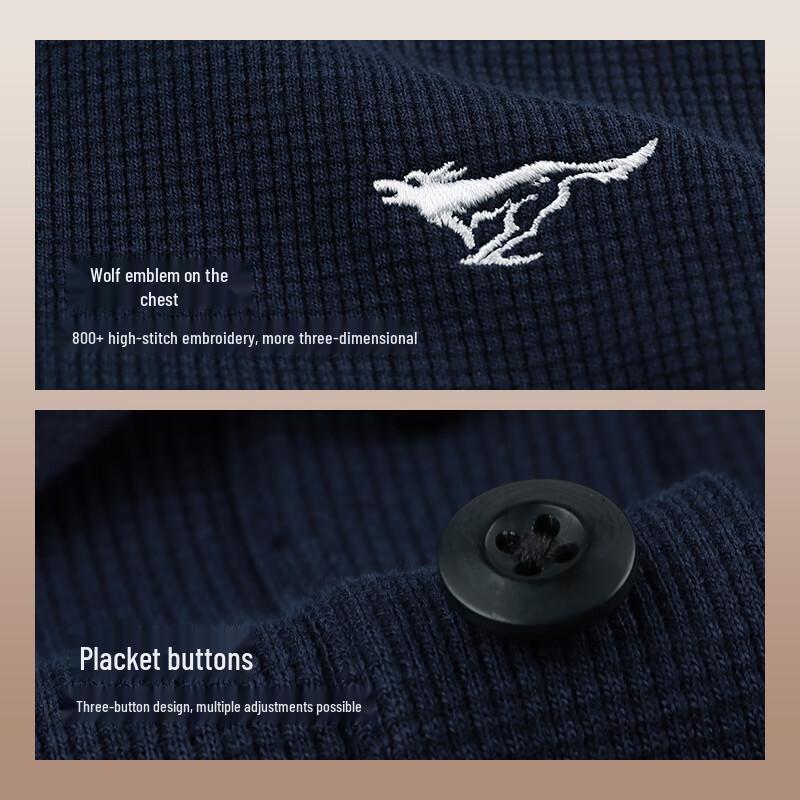 SEPTWOLVES Men's Waffle Long-Sleeve Polo Shirt