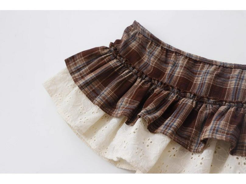 Women's Retro Plaid Embroidered Lace Tie-Up Skirt Curtain