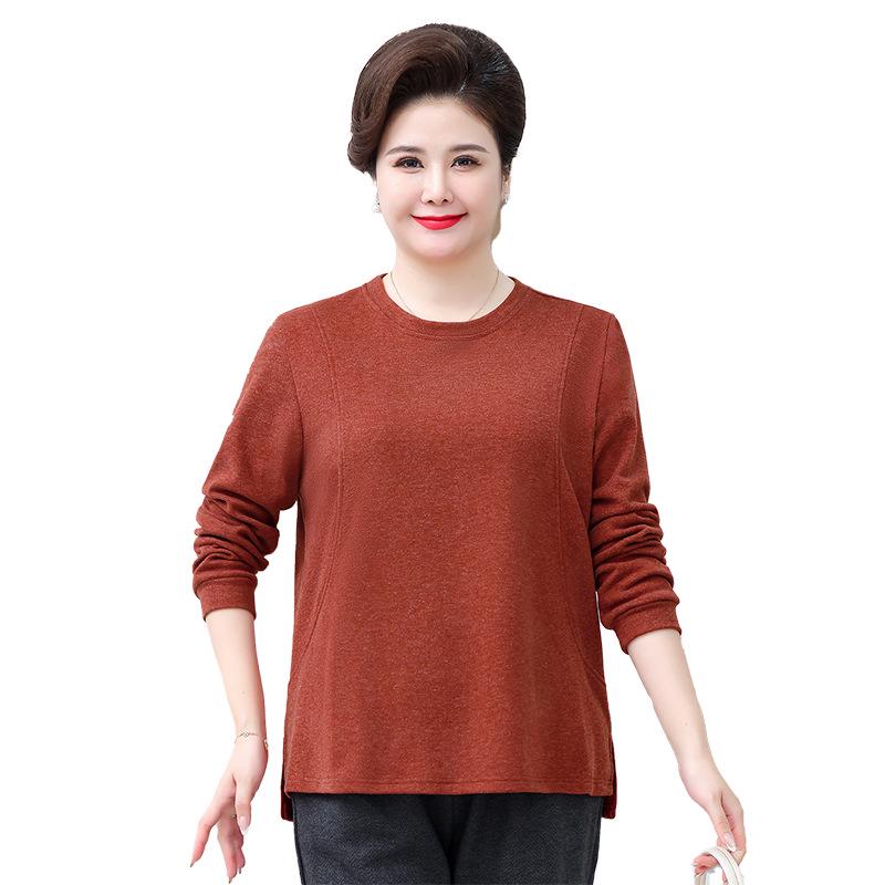 Fat Mama Wear Plus Velvet Long Sleeve T-Shirt Set for Middle-Aged and Elderly Women - Autumn/Winter Plus Size Base Layer