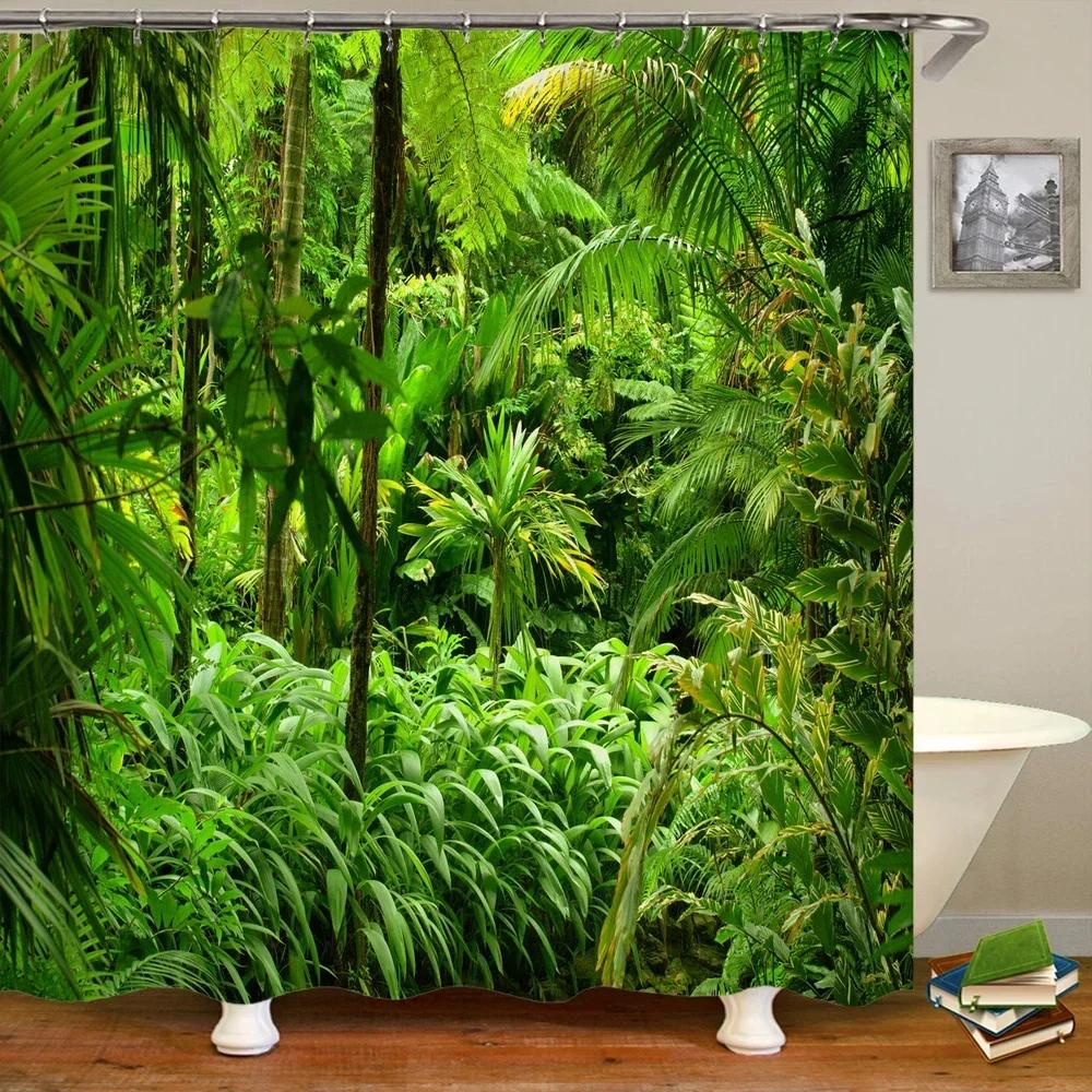 Natur Waldlandschaft Duschvorhänge Badezimmervorhang Stoff Wasserdicht Polyester Landschaft Badevorhang mit Haken