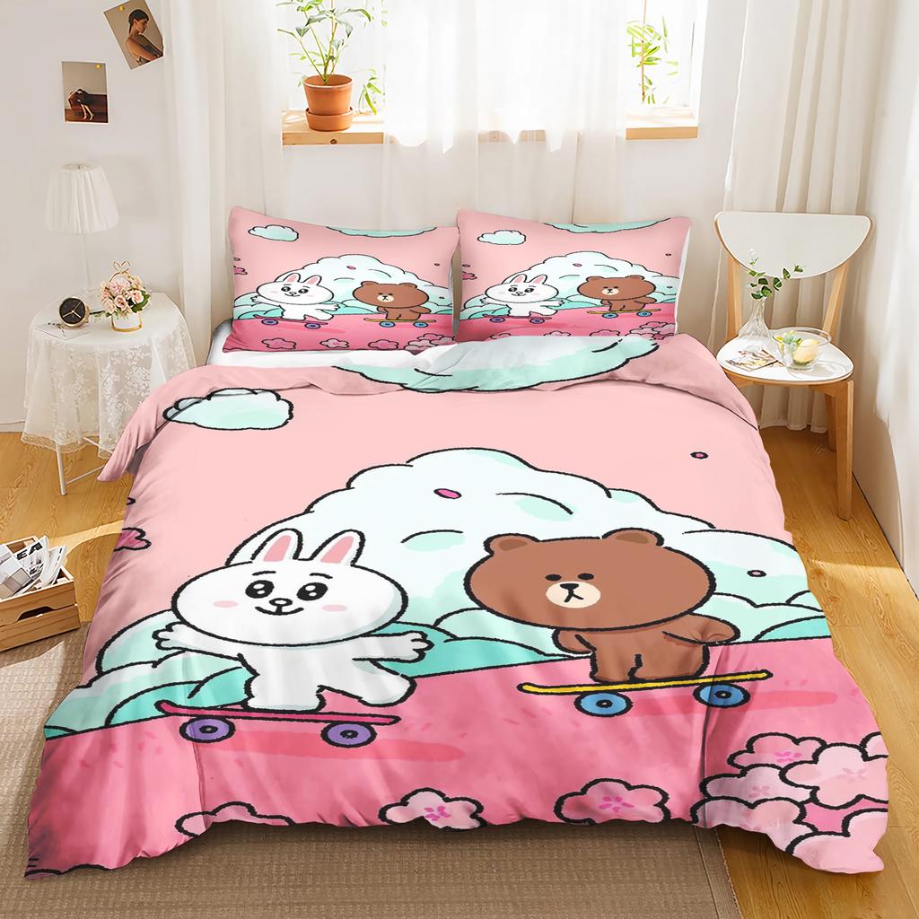 Comforter Linefriends Printed 3-Piece Set 1 Quilt Bedding Set Twin Size Sets Queen 3D Children'S Bedding