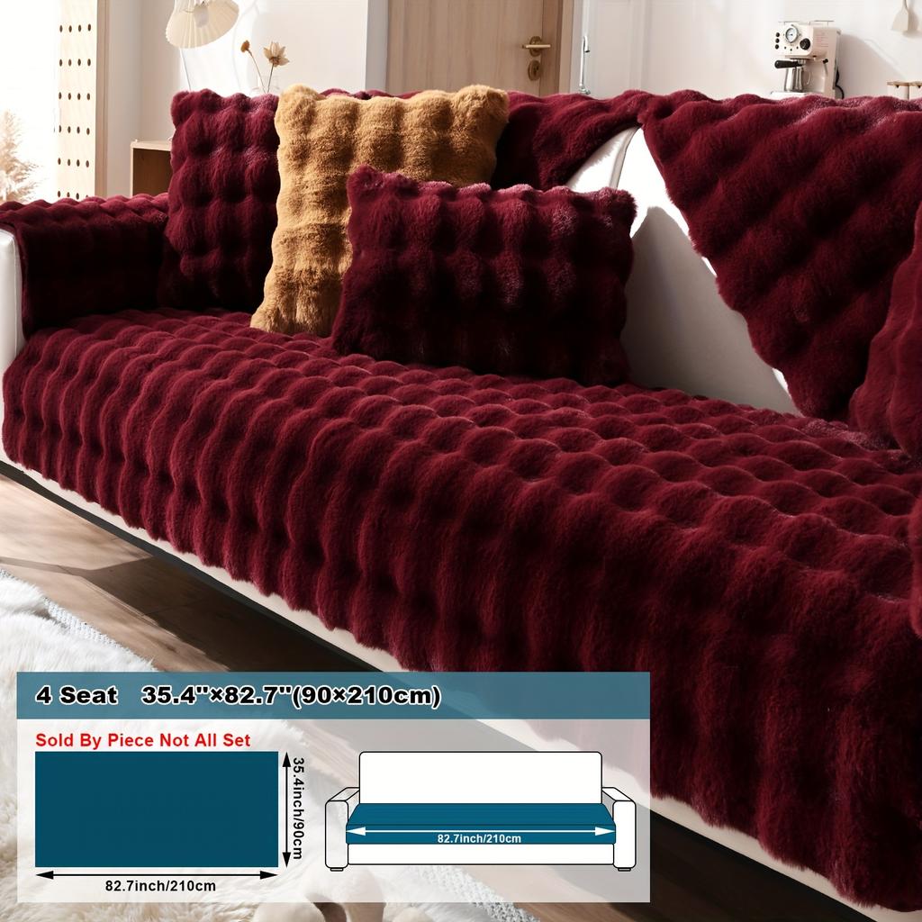 1pc Imitation Rabbit Plush Sofa Cushion, Fuzzy Non Slip Sofa Slipcover, Furniture Protector, For Bedroom Office Living Room Decor