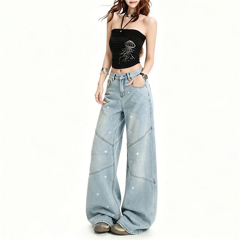 Gypsy hot diamond flash scimitar pants summer and autumn new Tencel Lyocell wide-leg loose splicing jeans women