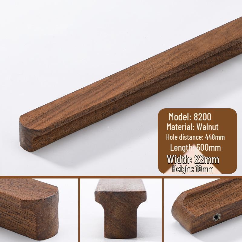 Japanese Minimalist Walnut Handle Solid Wood Cabinet and Wardrobe Drawer Handle