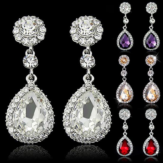 Women Luxury Water Drop Chandelier Earrings Rhinestone Ear Drops Jewelry for Daily Life