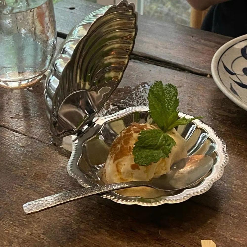 304 Stainless Steel Shell Shaped  Dessert Dish Retro Cheese Dish  Table Decoration