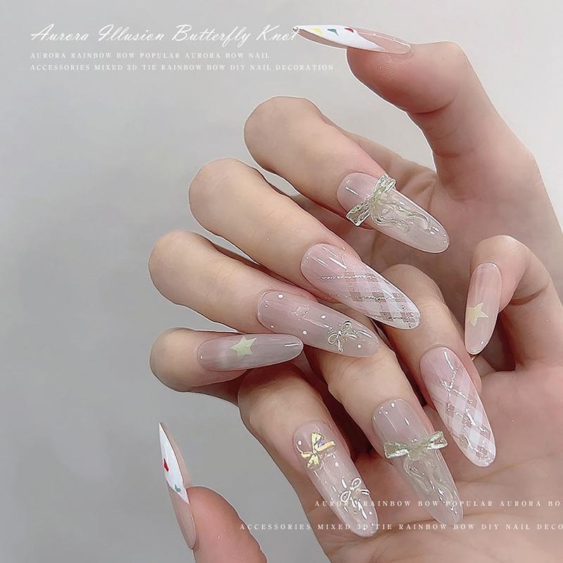 50Pcs Manicures Decoration Charm Colorful Bow Nail Art Accessory Illusionary AB Color Resin Ribbon Bows