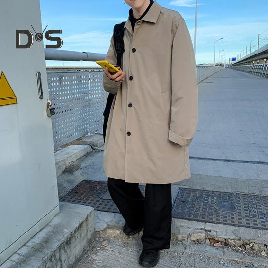 Herren Windjacke Revers Langarm Zweireihiger Trenchcoat mit Taschen Einfarbig Lockere Passform Lässige Mittellange Oberbekleidung