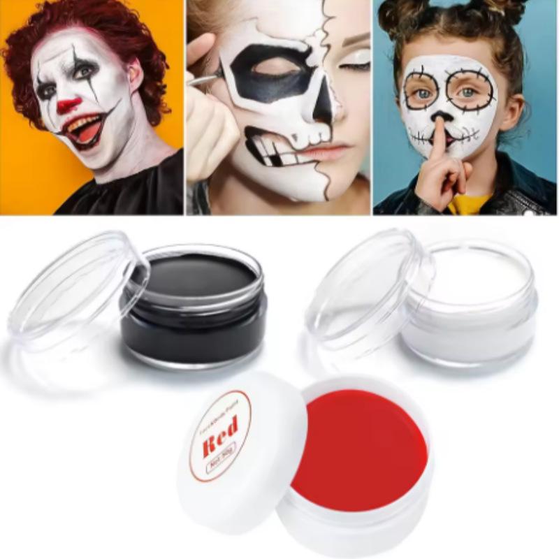 Halloween & Christmas Makeup Set: Face & Body Paints in White, Black, Red for Cosplay & Party