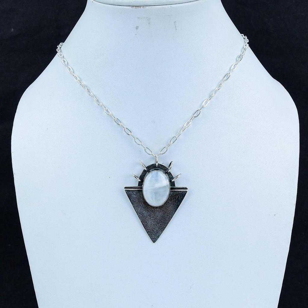 Natural Rainbow Moonstone Gemstone Silver Pendant In 925 Sterling Silver- Handmade Design, Everyday Wear Jewelry, Unique Pendant Father's Day Gift