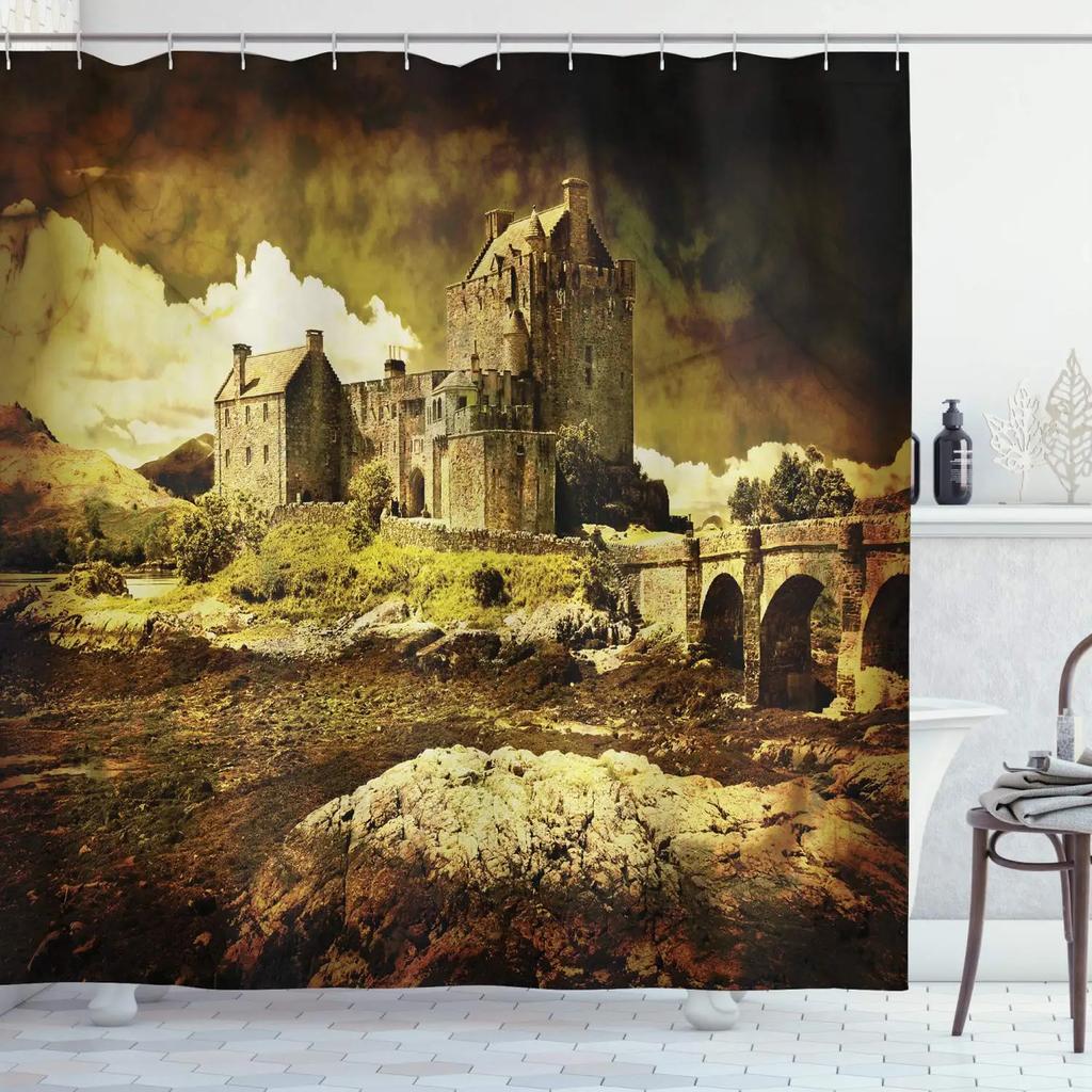 Medieval Shower Curtains Rustic Wood Shield on Medieval Castle Gate Bath Curtain Wooden Door Historical Vintage Home Bathroom