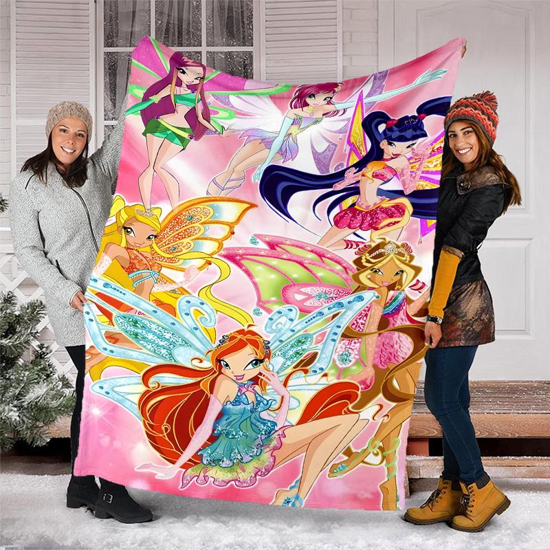 1pc W-Winx Club Theme Blanket - Digital Print, Polyester, Cozy for All Seasons, Perfect for Outdoor, and Travel